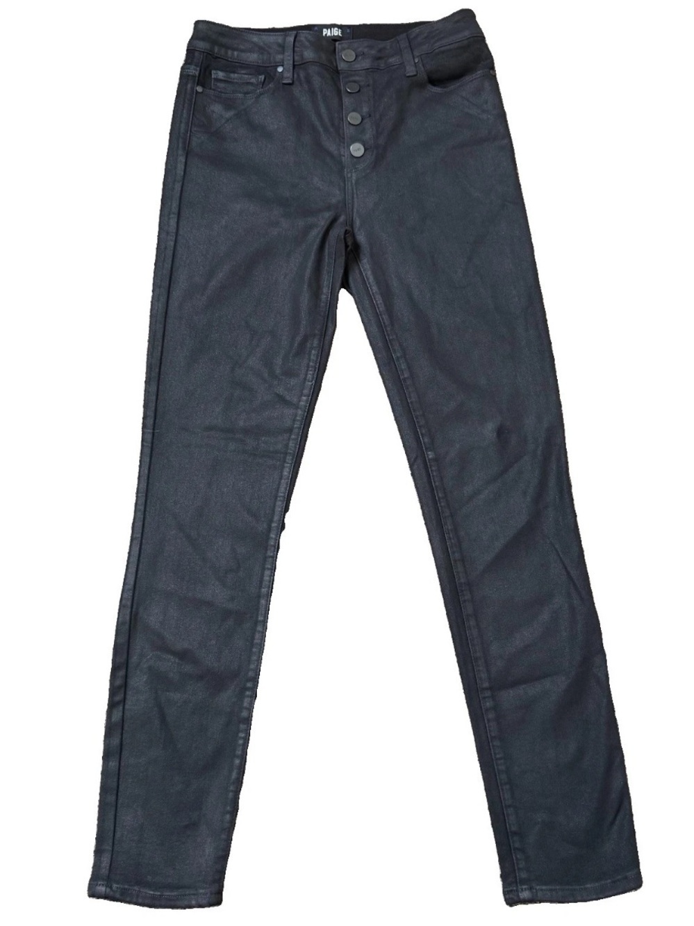 PAIGE Hoxton Ultra Skinny Coated Black Fog Luxe Jeans 29 Button Fly High Rise